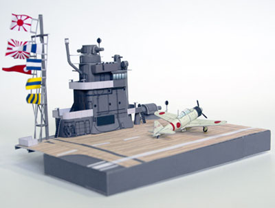 Papercraft imprimible y armable del puente del portaaviones Akagi. Manualidades a Raudales.